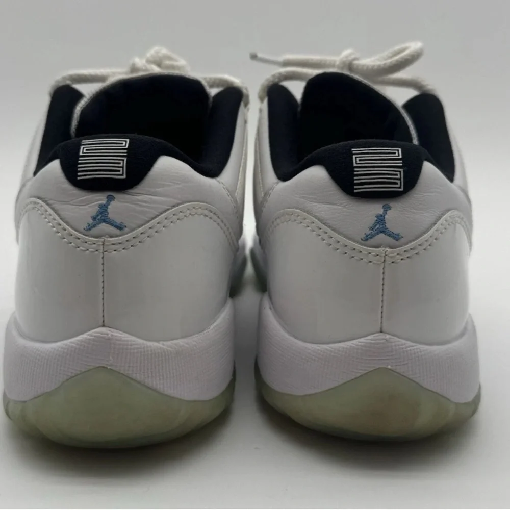 White and Blue Jordan 11 Low Sneakers